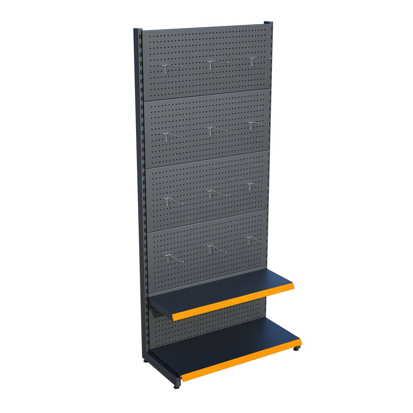 Antrasit Metal Delikli 2 Katlı Market Raf Sistemi | Hırdavat Rafı | G90CM Yükseklik H220 CM| Raffar