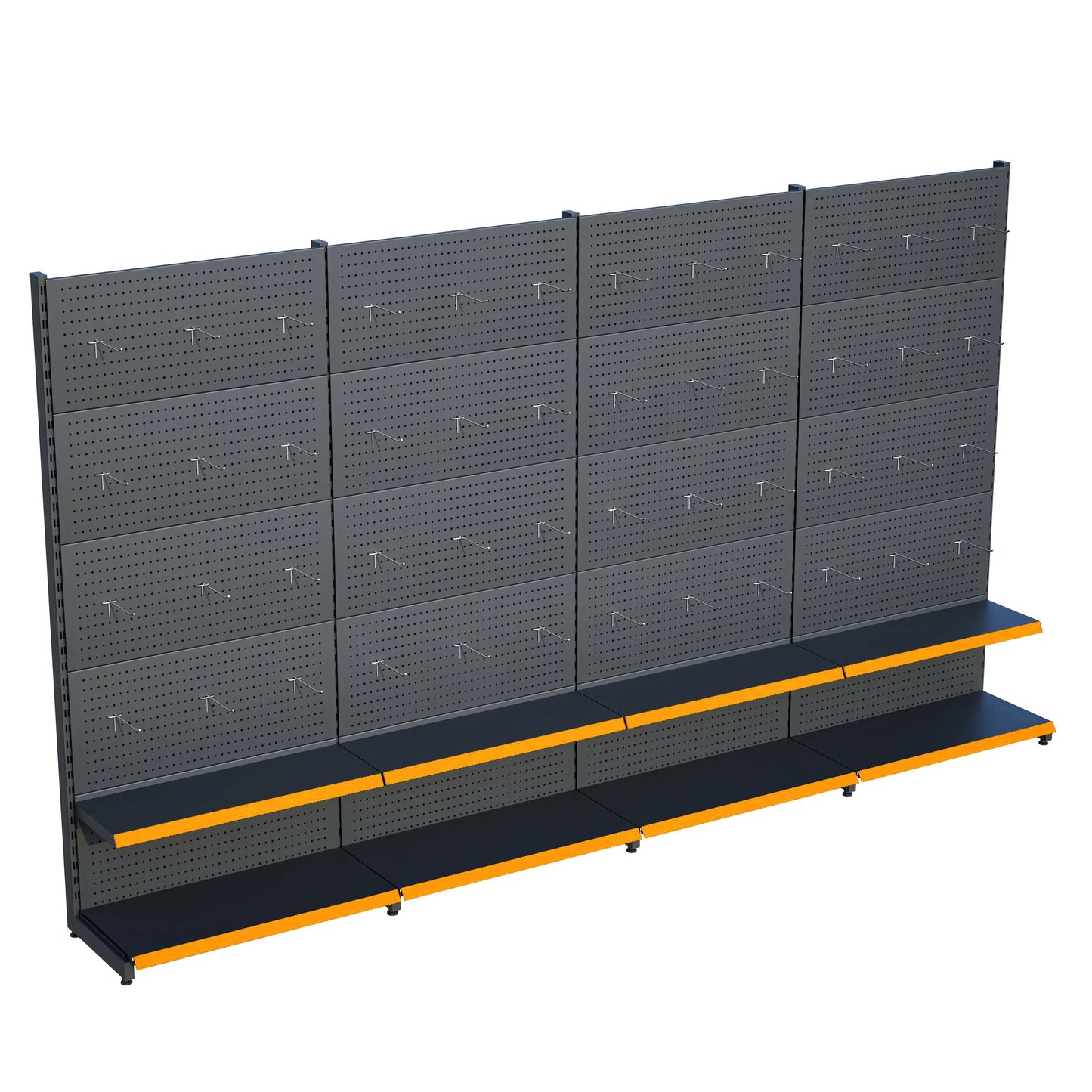 Antrasit Renk Metal 4'lü Birleşik 2 Katlı Market Raf Sistemi | Market Rafı | G360 CMYükseklik H220 CM| Raffar
