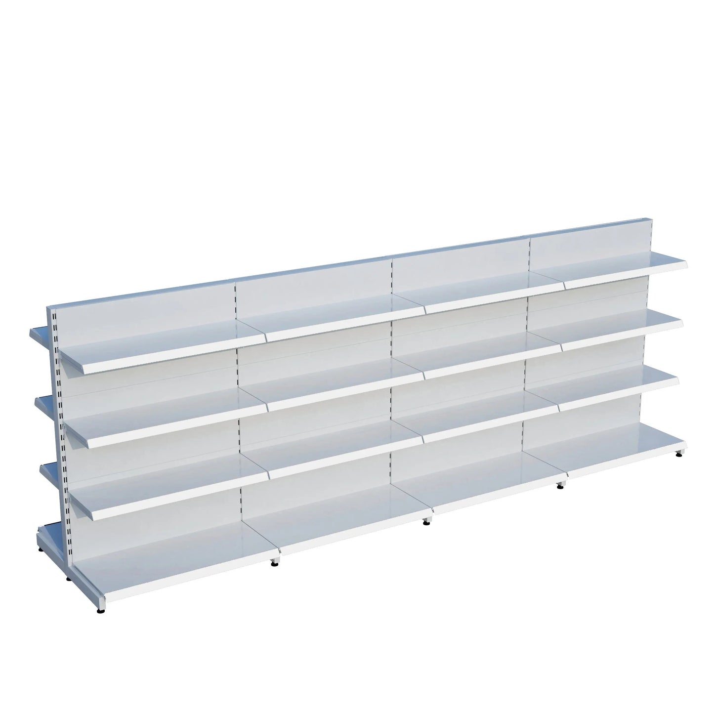 Beyaz Metal Çift Yönlü Orta Reyon 4 Katlı 4'li Birleşik Market Raf Sistemi | Market Rafı | G360CM Yükseklik H140 CM| Raffar