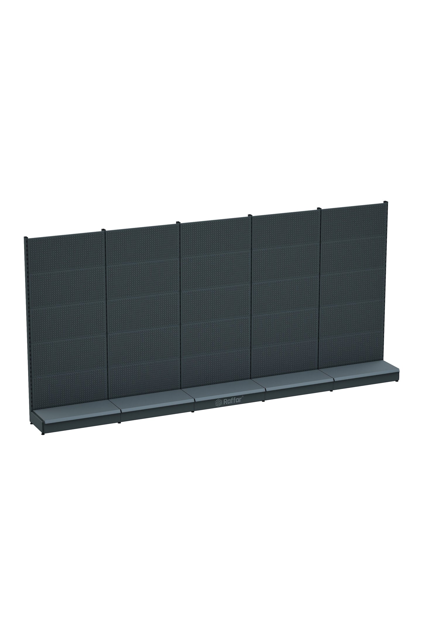 Bazalı Delikli Hırdavat Rafı – Antrasit, 5 Ünite – W450 × H220 × D30/40 cm
