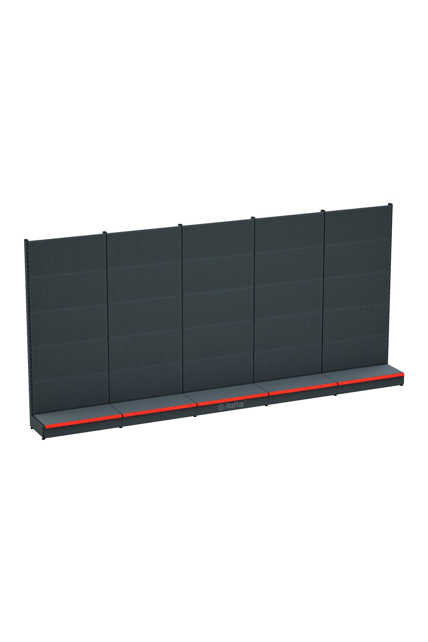 Bazalı Delikli Hırdavat Rafı – Antrasit, 5 Ünite – W450 × H220 × D30/40 cm
