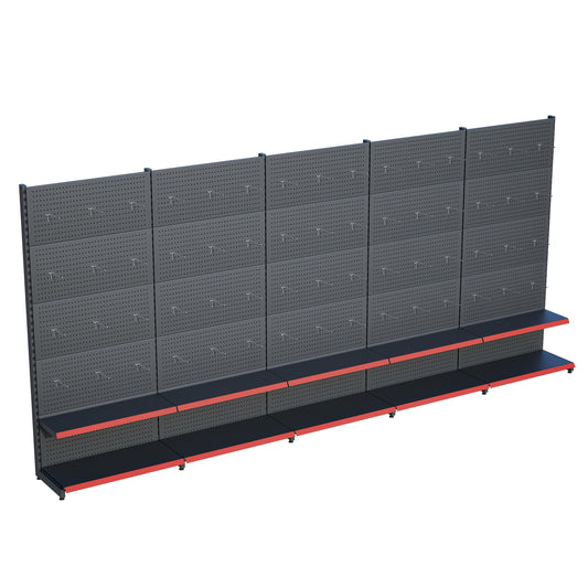 Antrasit Metal 5Lİ Birleşik 2 Katlı Market Raf Sistemi | Hırdavat Rafı | G450CM Yükseklik H220 CM|