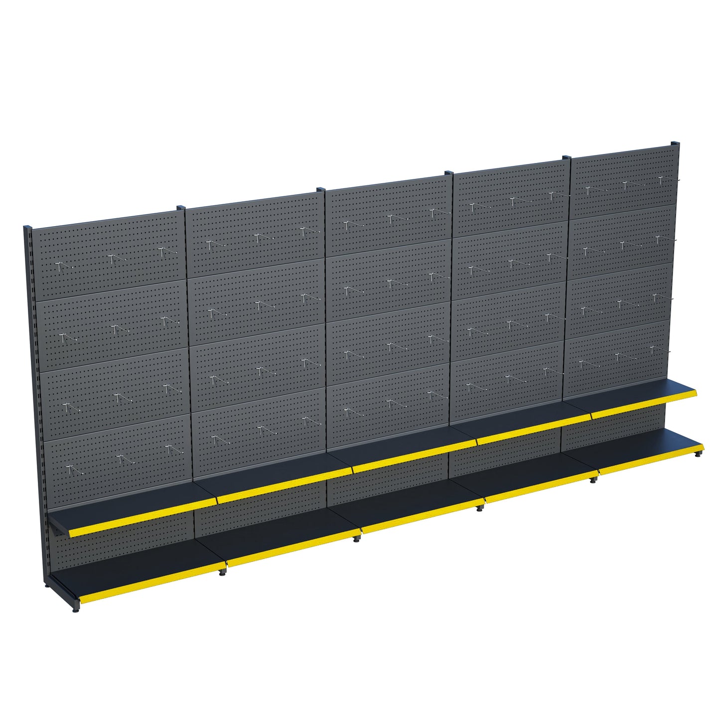 Antrasit Metal 5Lİ Birleşik 2 Katlı Market Raf Sistemi | Hırdavat Rafı | G450CM Yükseklik H220 CM|