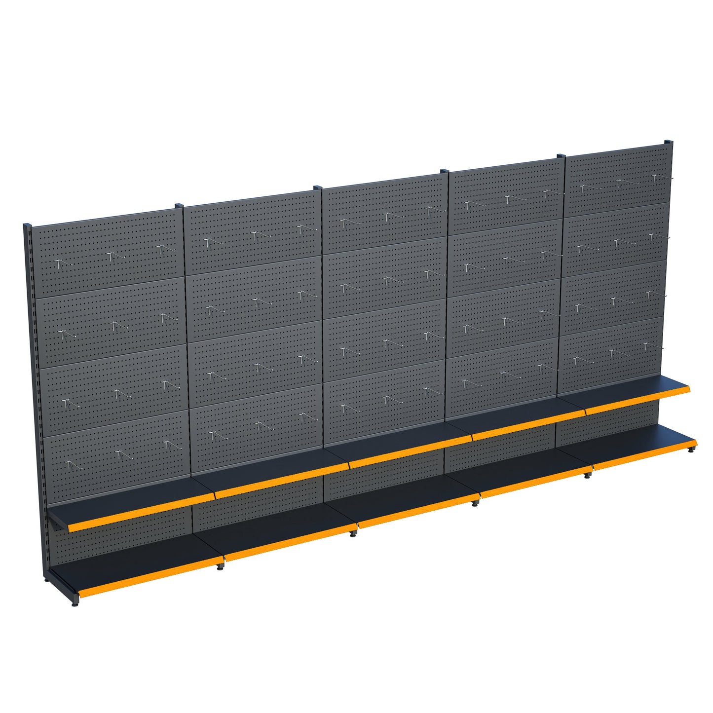 Antrasit Metal 5Lİ Birleşik 2 Katlı Market Raf Sistemi | Hırdavat Rafı | G450CM Yükseklik H220 CM|