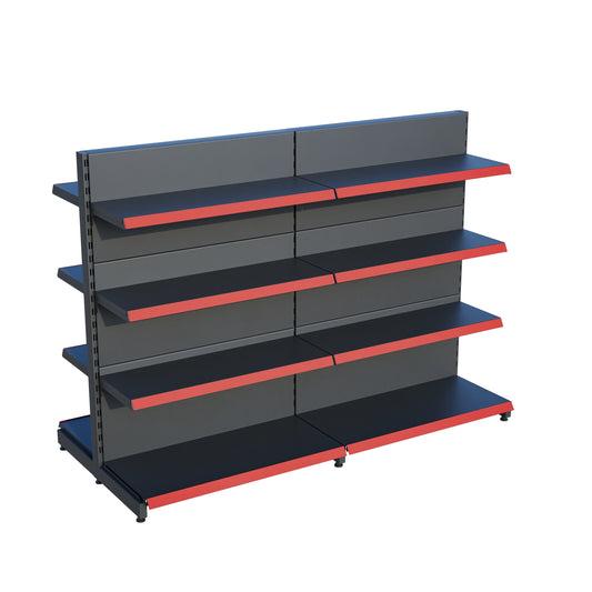 Antrasit Metal Çift Yönlü Orta Reyon 4 Katlı 2'li Birleşik  Market Raf Sistemi | Market Rafı |  G180CM Yükseklik H140 CM|