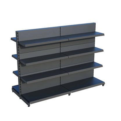 Antrasit Metal Çift Yönlü Orta Reyon 4 Katlı 2'li Birleşik  Market Raf Sistemi | Market Rafı |  G180CM Yükseklik H140 CM| Raffar