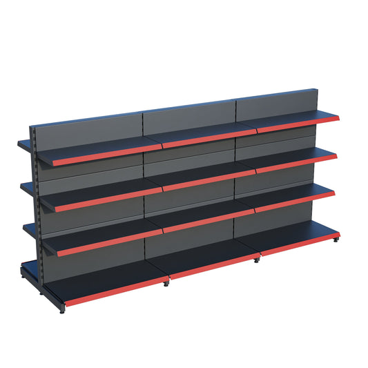 Antrasit Metal Çift Yönlü Orta Reyon 4 Katlı 3'li Birleşik  Market Raf Sistemi | Market Rafı | G270CM Yükseklik H140 CM|