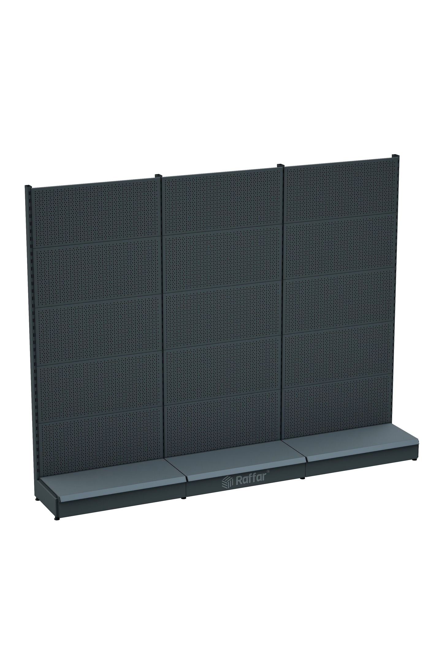 Bazalı Delikli Hırdavat Rafı – Antrasit, 3 Ünite – W270 × H220 × D30/40 cm