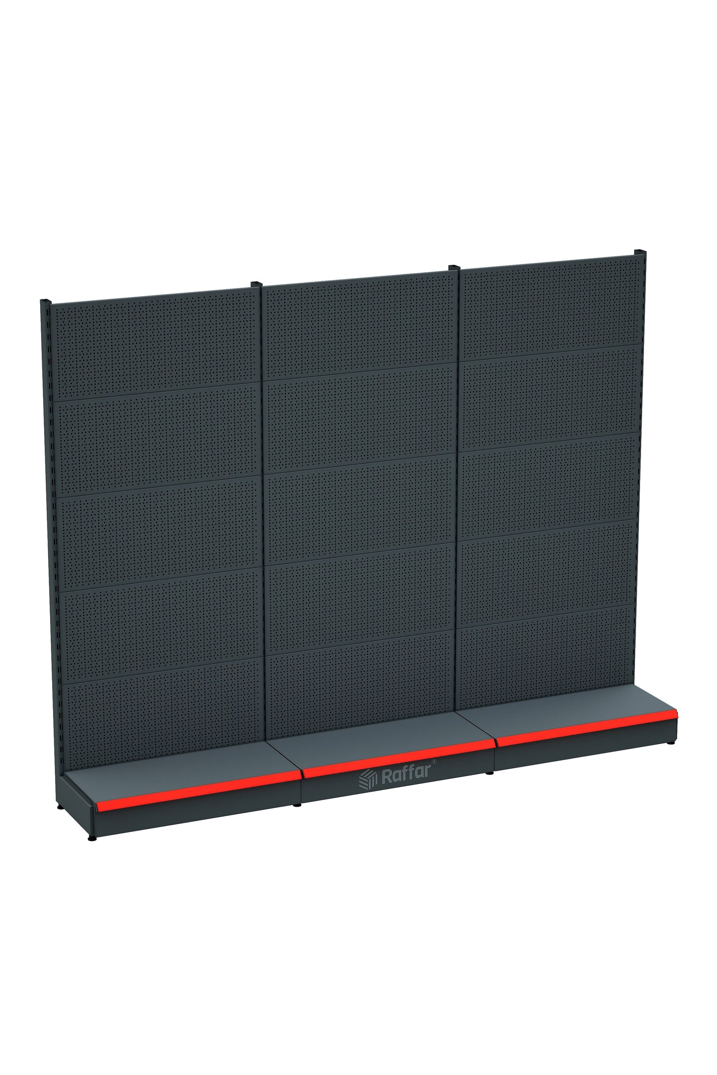 Bazalı Delikli Hırdavat Rafı – Antrasit, 3 Ünite – W270 × H220 × D30/40 cm