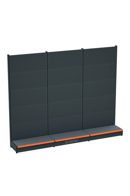 Bazalı Delikli Hırdavat Rafı – Antrasit, 3 Ünite – W270 × H220 × D30/40 cm