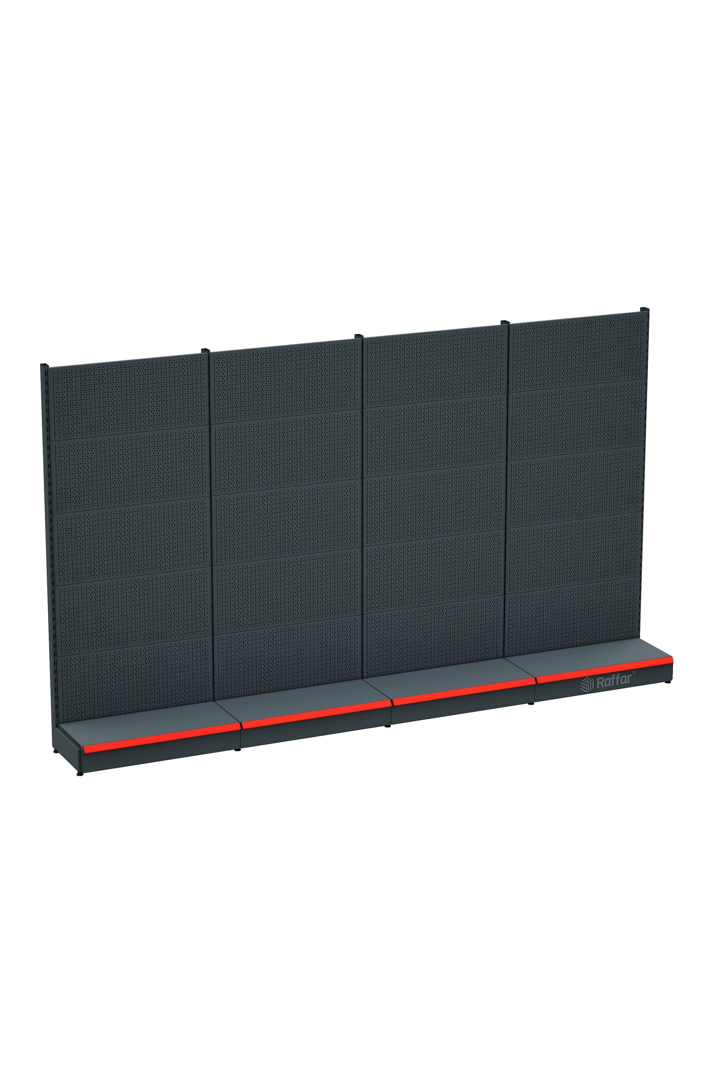 Bazalı Delikli Hırdavat Rafı – Antrasit, 4 Ünite – W360 × H220 × D30/40 cm