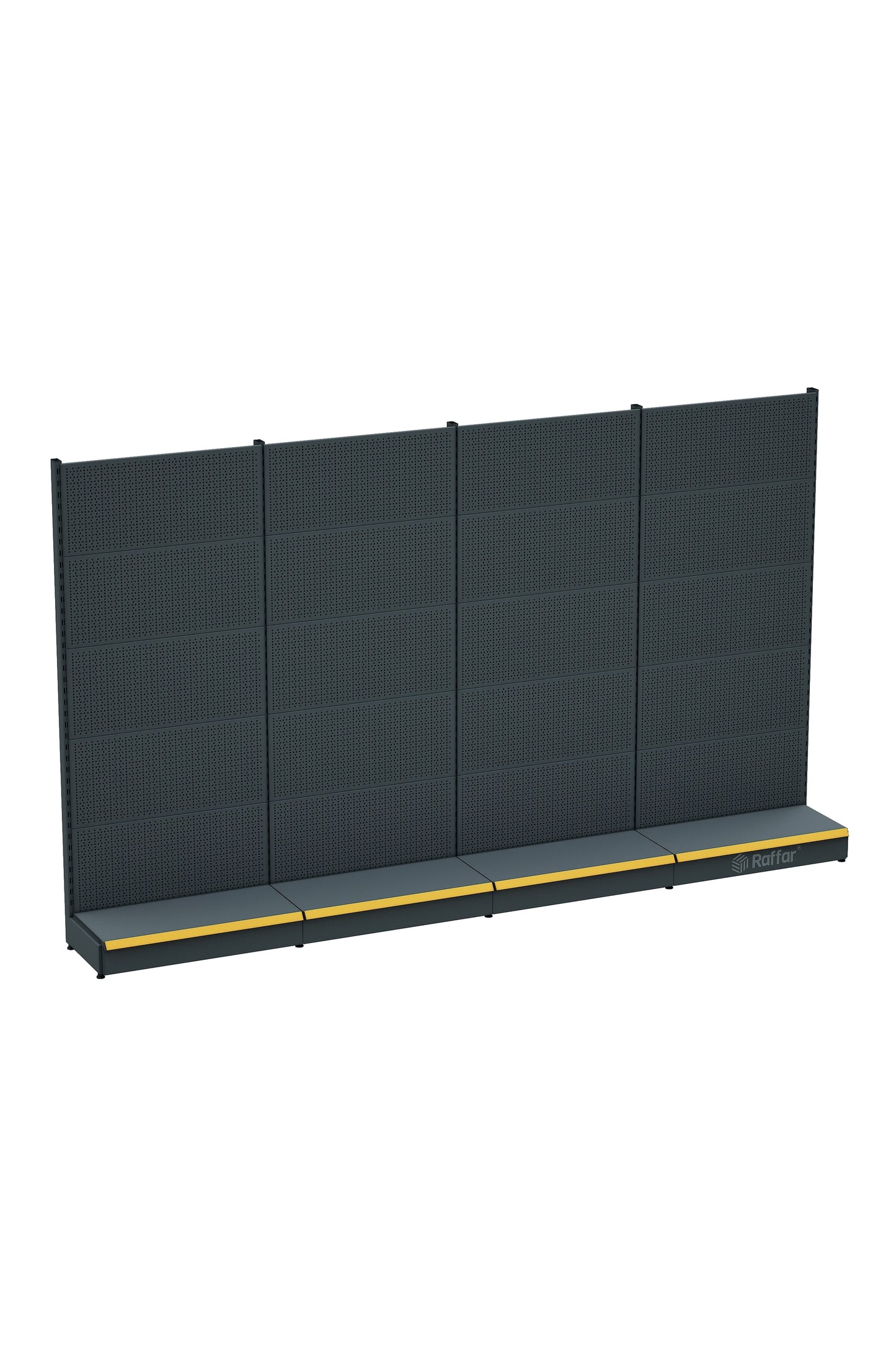 Bazalı Delikli Hırdavat Rafı – Antrasit, 4 Ünite – W360 × H220 × D30/40 cm