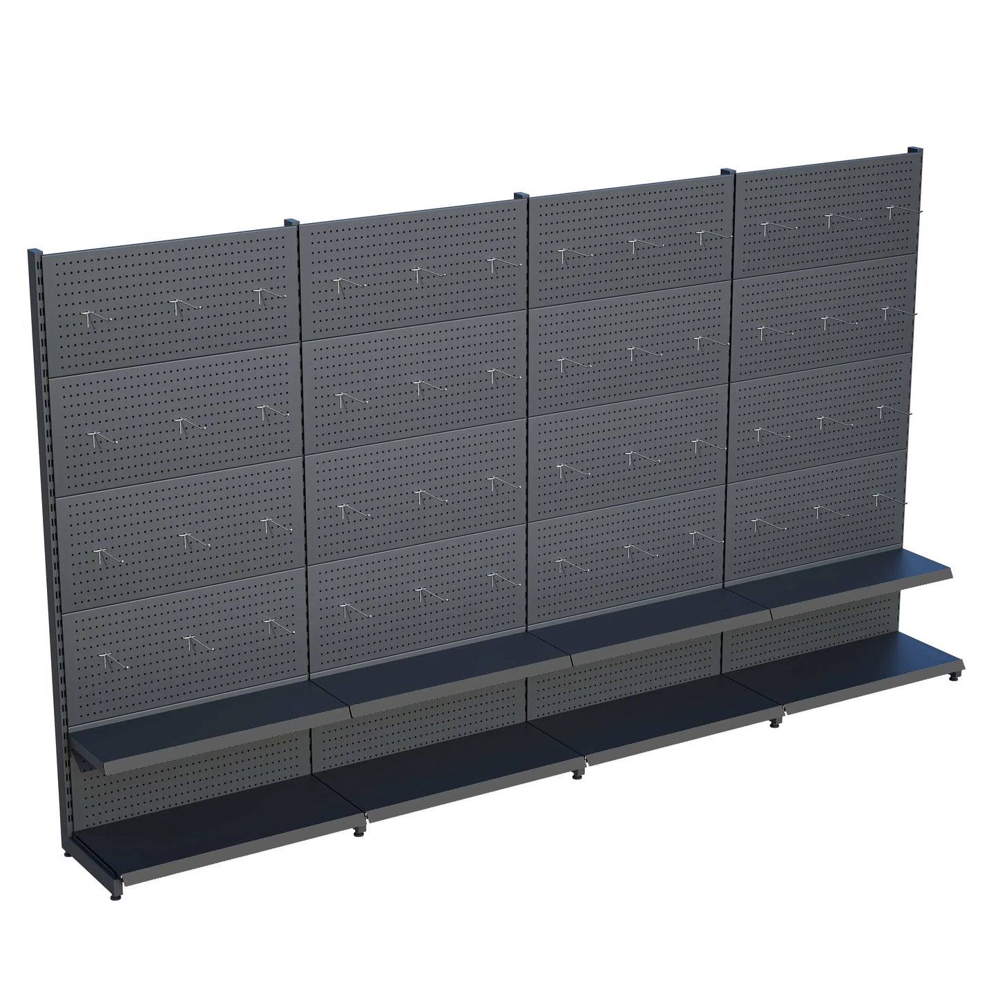 Antrasit Renk Metal 4'lü Birleşik 2 Katlı Market Raf Sistemi | Market Rafı |  G360 CMYükseklik H220 CM| Raffar