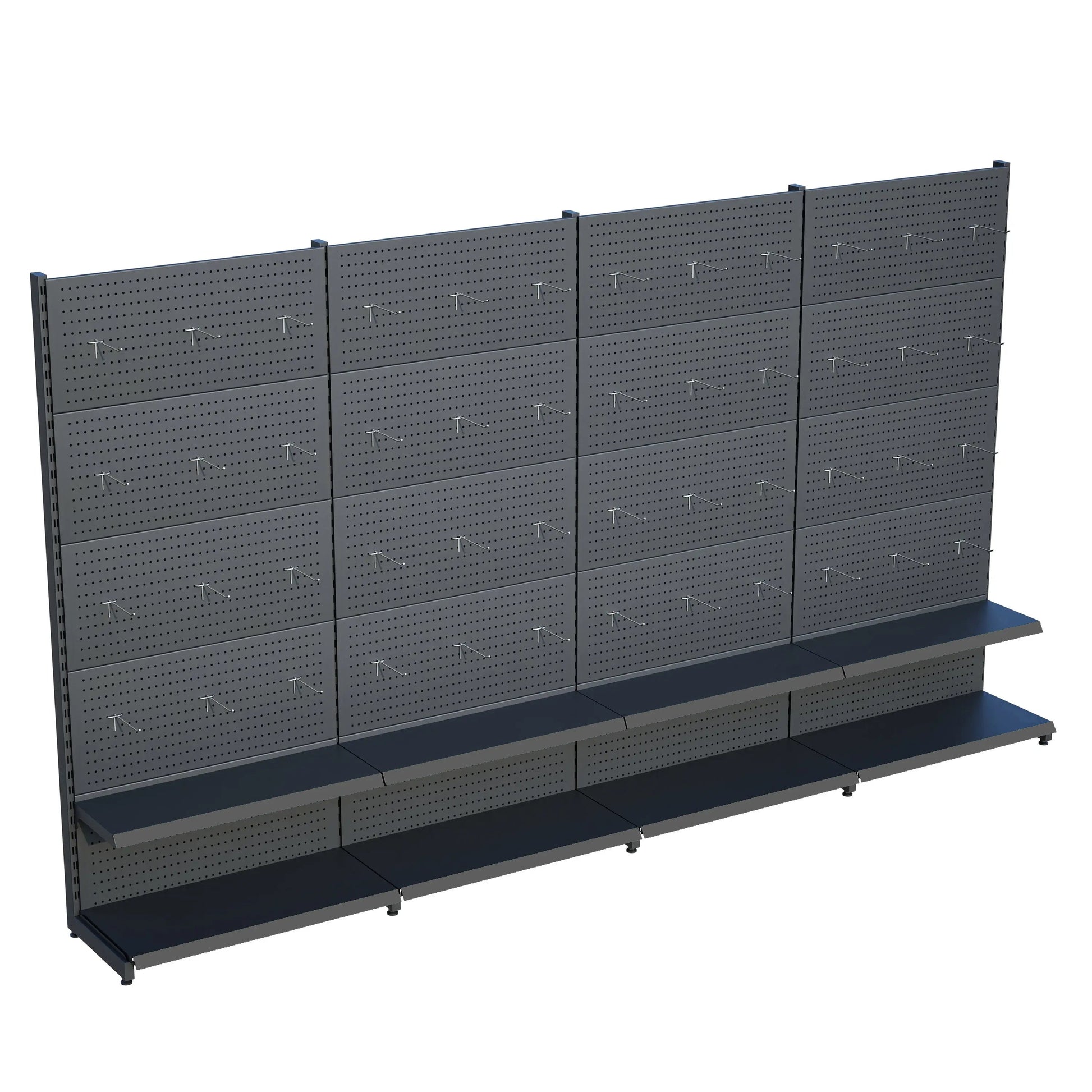Antrasit Renk Metal 4'lü Birleşik 2 Katlı Market Raf Sistemi | Market Rafı |  G360 CMYükseklik H220 CM| Raffar