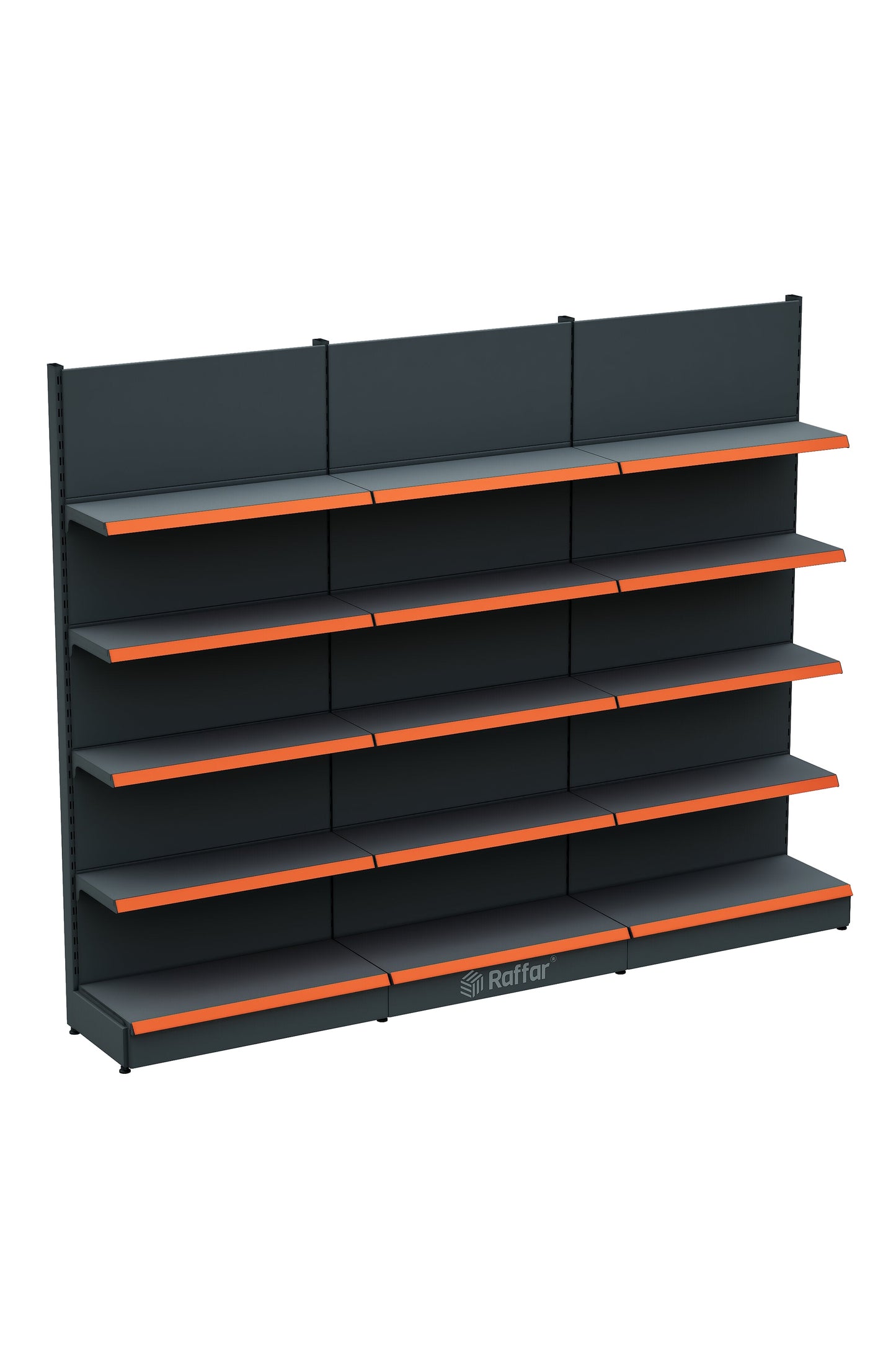 Bazalı Market Duvar Rafı – 5 Katlı Antrasit, 3 Ünite – W270 × H220 × D30/40 cm
