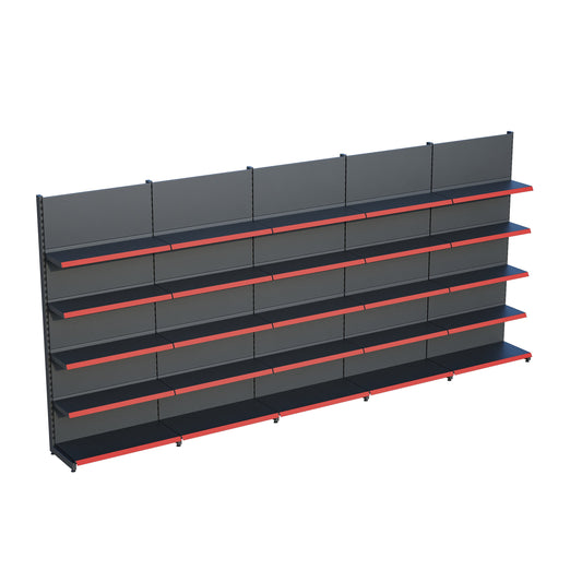 Antrasit Siyah Metal 5 Katlı 5'lİ Birleşik Katlı Market Raf Sistemi | Market Rafı | G450CM Yükseklik H220 CM|