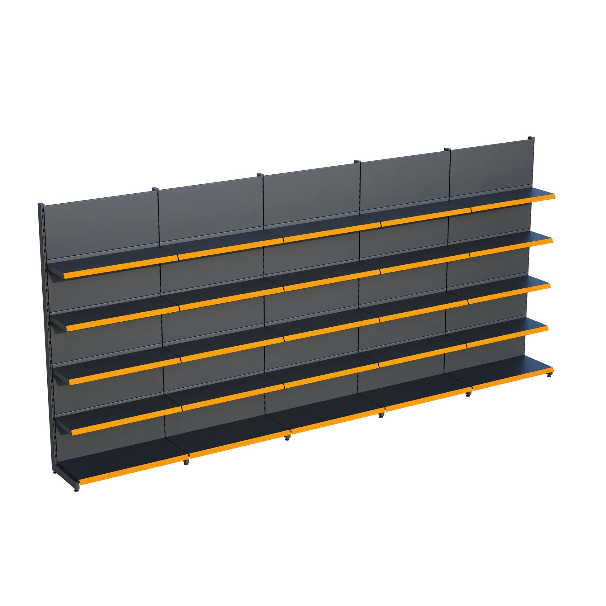 Antrasit Siyah Metal 5 Katlı 5'lİ Birleşik Katlı Market Raf Sistemi | Market Rafı | G450CM Yükseklik H220 CM| Raffar