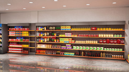 Bazalı Çift Yönlü Market Orta Reyon Rafı – 4 Katlı Antrasit, Tek Ünite – W90 × H140 × D30/40 cm