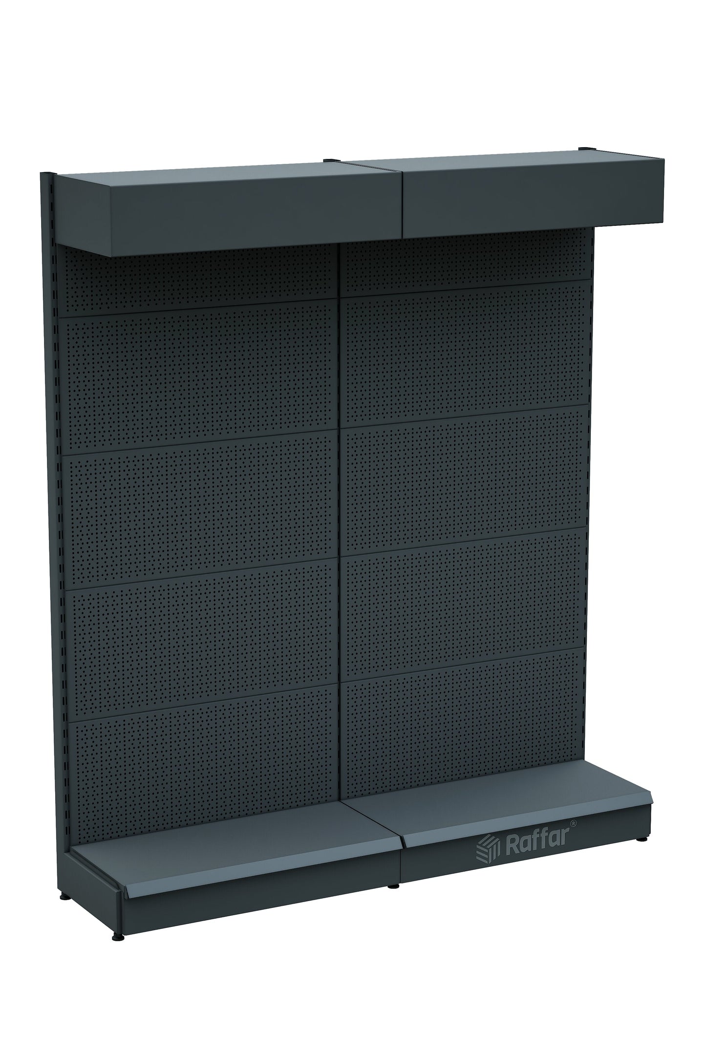 Şapkalı ve Bazalı Delikli Hırdavat Rafı – Antrasit, 2 Ünite – W180 × H220 × D30/40 cm