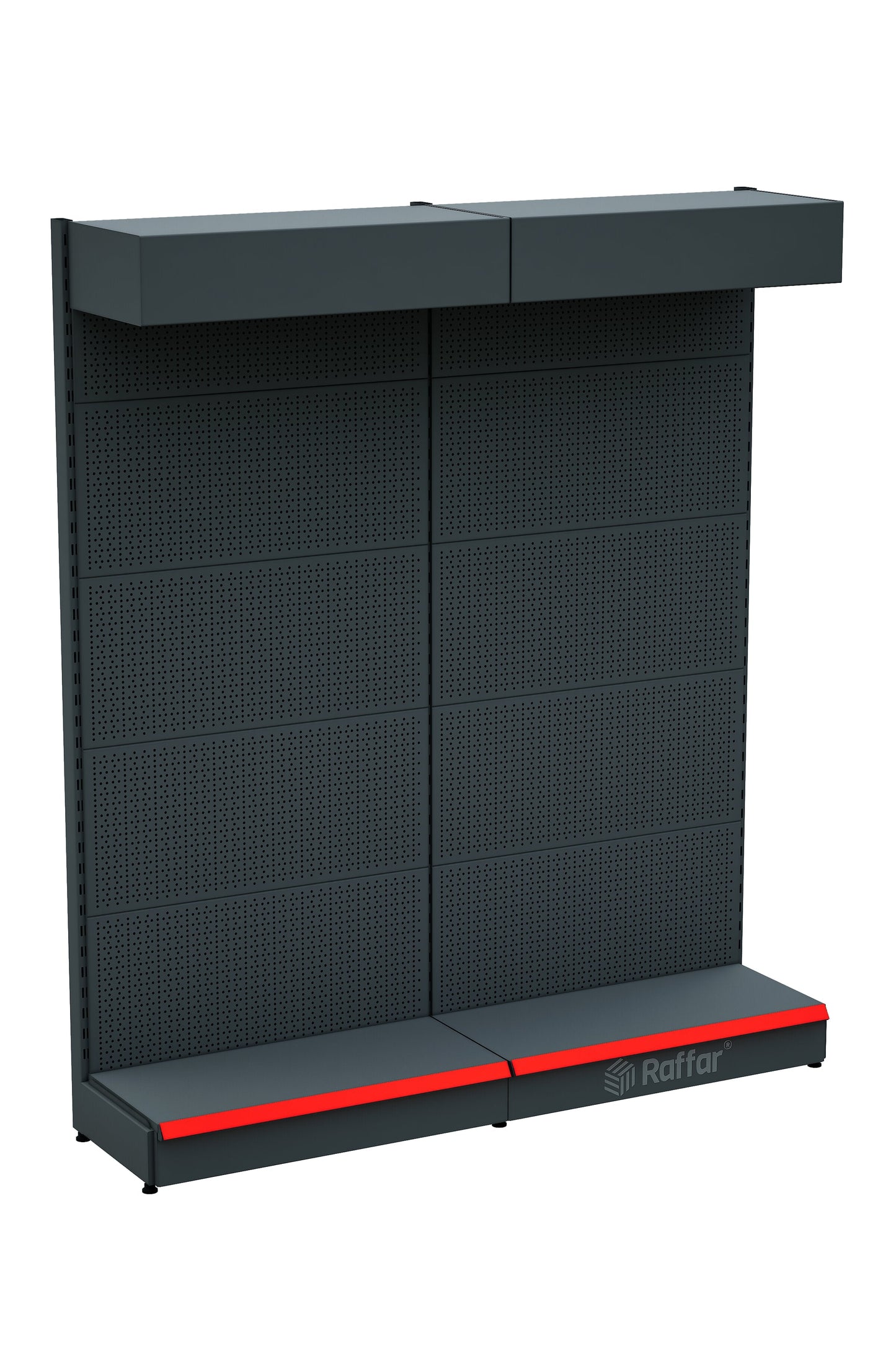 Şapkalı ve Bazalı Delikli Hırdavat Rafı – Antrasit, 2 Ünite – W180 × H220 × D30/40 cm