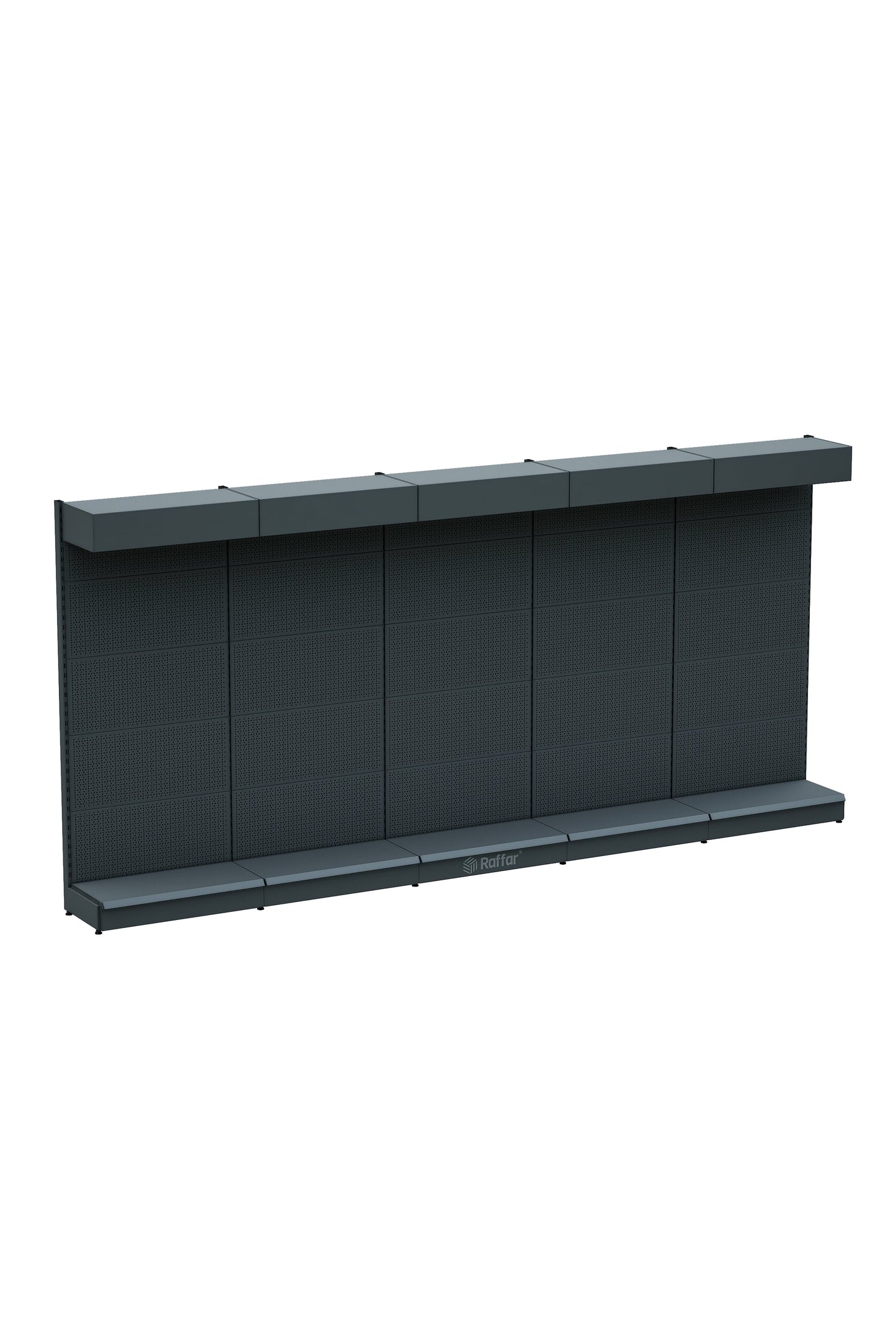 Şapkalı ve Bazalı Delikli Hırdavat Rafı – Antrasit, 5 Ünite – W450 × H220 × D30/40 cm