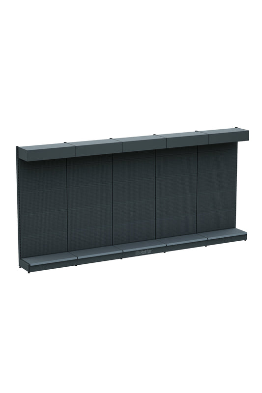 Şapkalı ve Bazalı Delikli Hırdavat Rafı – Antrasit, 5 Ünite – W450 × H220 × D30/40 cm