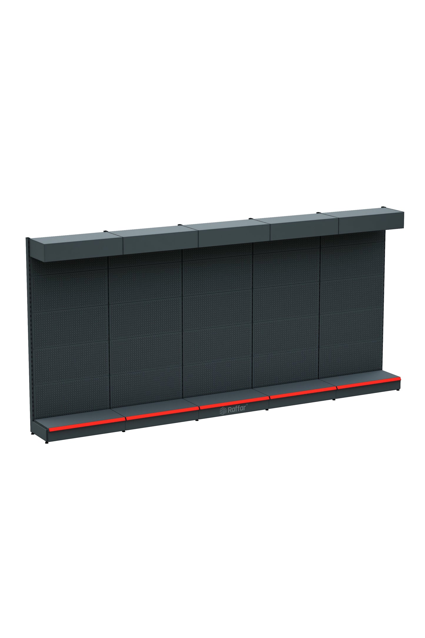 Şapkalı ve Bazalı Delikli Hırdavat Rafı – Antrasit, 5 Ünite – W450 × H220 × D30/40 cm