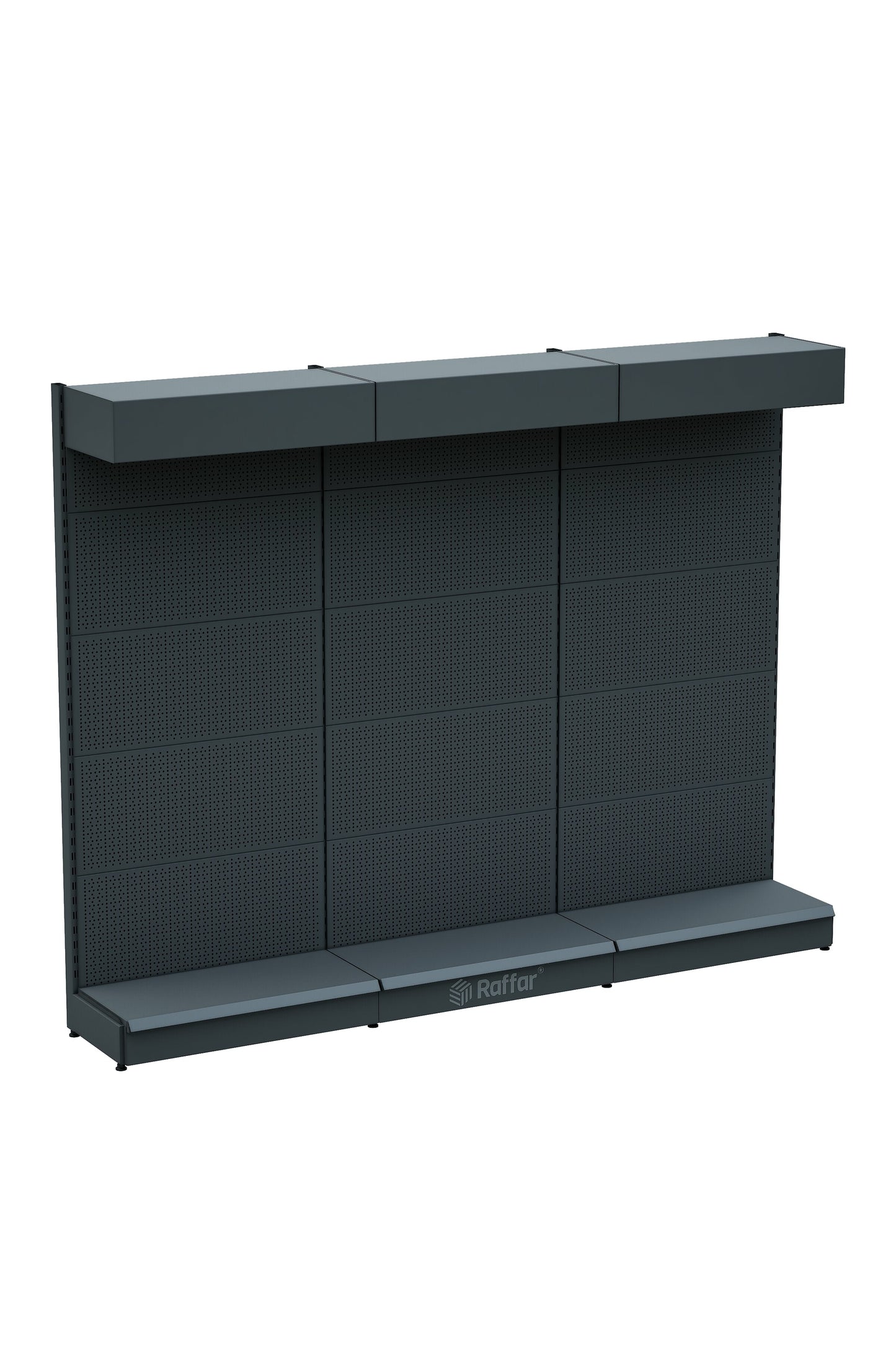 Şapkalı ve Bazalı Delikli Hırdavat Rafı – Antrasit, 3 Ünite – W270 × H220 × D30/40 cm
