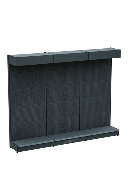 Şapkalı ve Bazalı Delikli Hırdavat Rafı – Antrasit, 3 Ünite – W270 × H220 × D30/40 cm