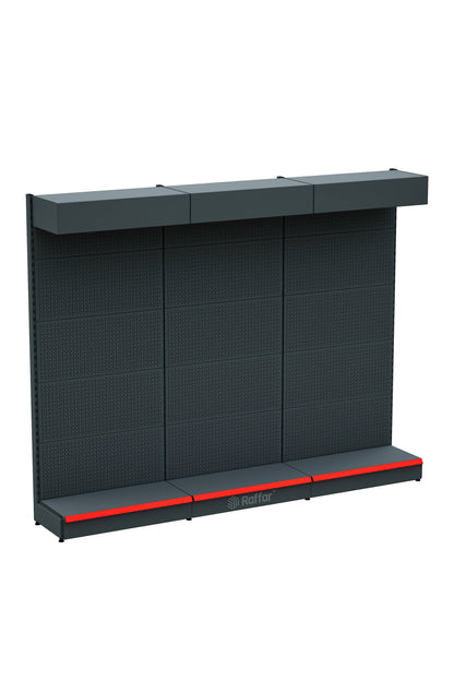 Şapkalı ve Bazalı Delikli Hırdavat Rafı – Antrasit, 3 Ünite – W270 × H220 × D30/40 cm