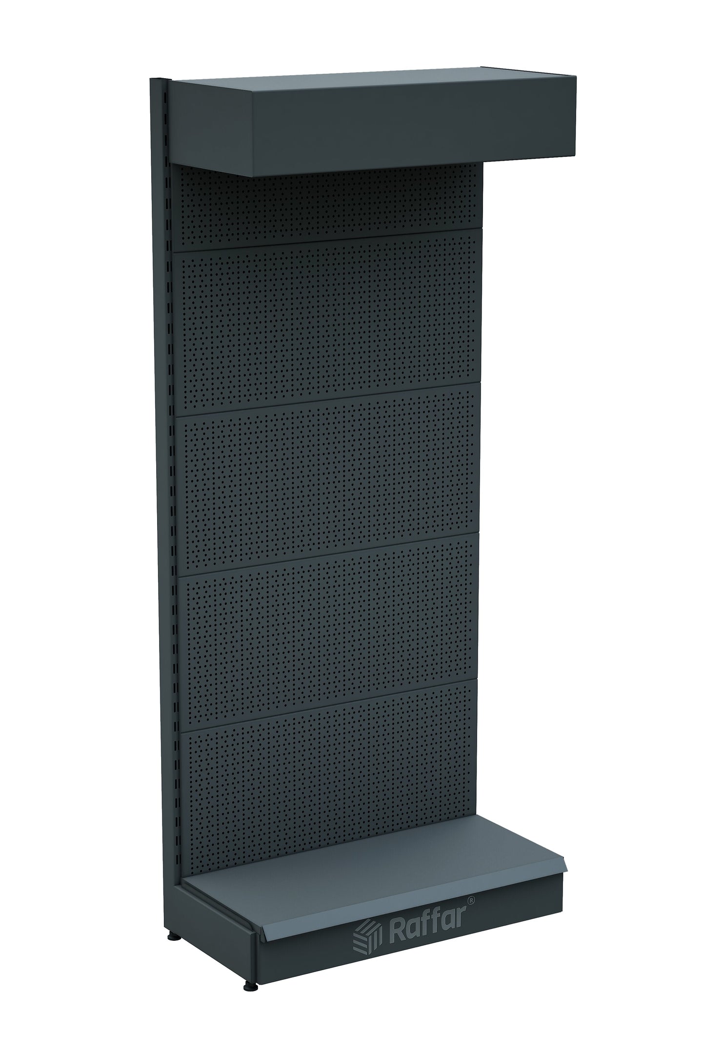 Şapkalı ve Bazalı Delikli Hırdavat Rafı – Antrasit, Tek Ünite – W90 × H220 × D30/40 cm