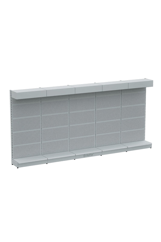 Şapkalı ve Bazalı Delikli Hırdavat Rafı – Beyaz, 5 Ünite – W450 × H220 × D30/40 cm