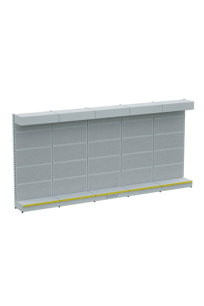 Şapkalı ve Bazalı Delikli Hırdavat Rafı – Beyaz, 5 Ünite – W450 × H220 × D30/40 cm
