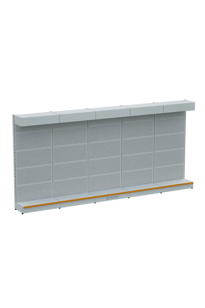 Şapkalı ve Bazalı Delikli Hırdavat Rafı – Beyaz, 5 Ünite – W450 × H220 × D30/40 cm
