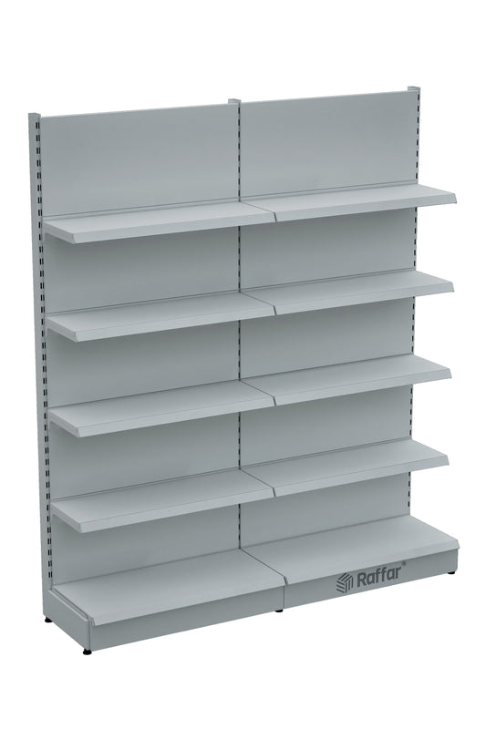 Raft de perete modular pentru piață – 5 Nivele Alb, 2 Unități – L180 × Î220 × A30/40 cm