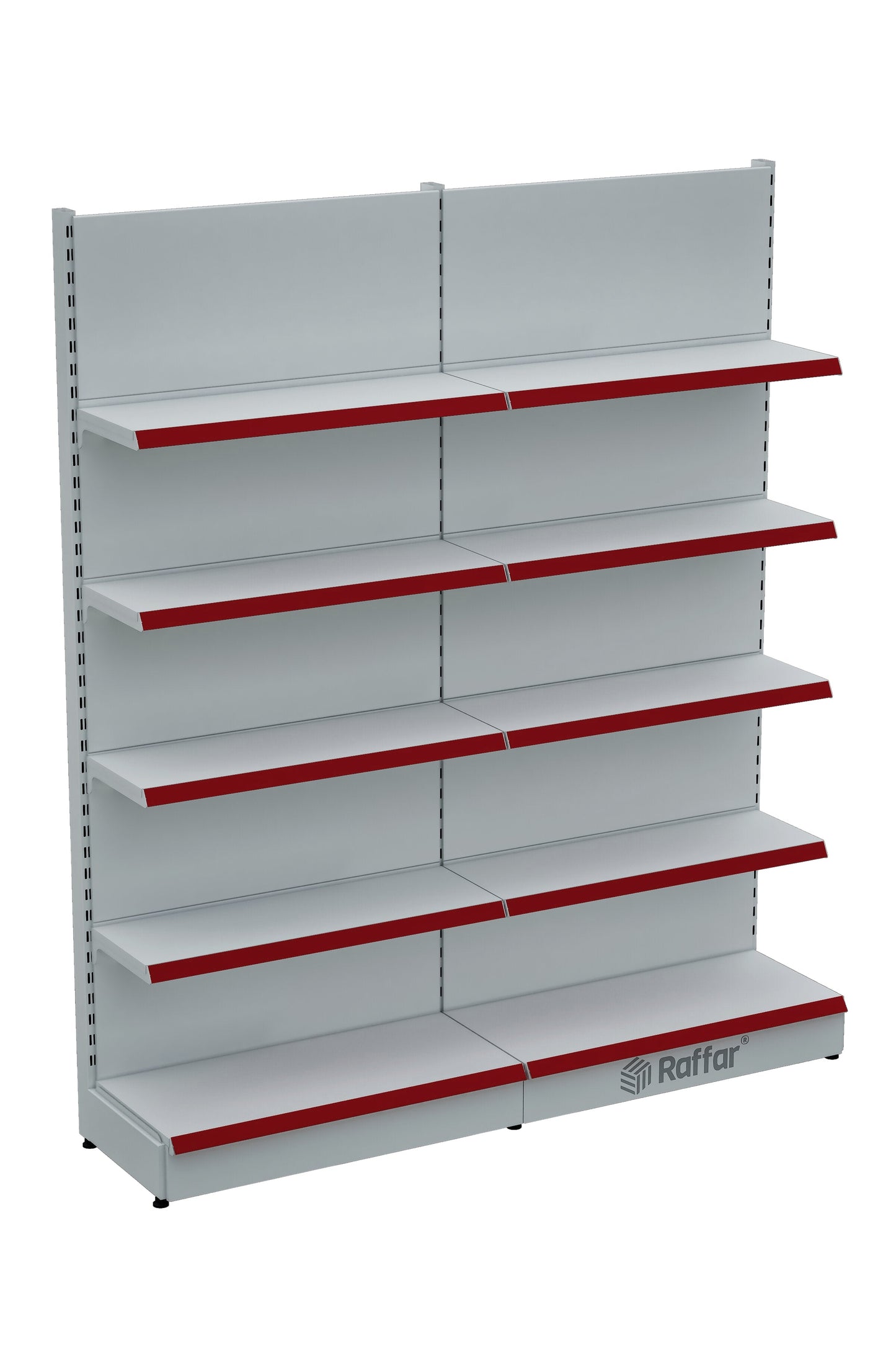 Bazalı Market Duvar Rafı – 5 Katlı Beyaz, 2 Ünite – W180 × H220 × D30/40 cm