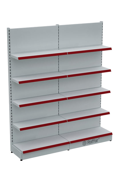 Bazalı Market Duvar Rafı – 5 Katlı Beyaz, 2 Ünite – W180 × H220 × D30/40 cm