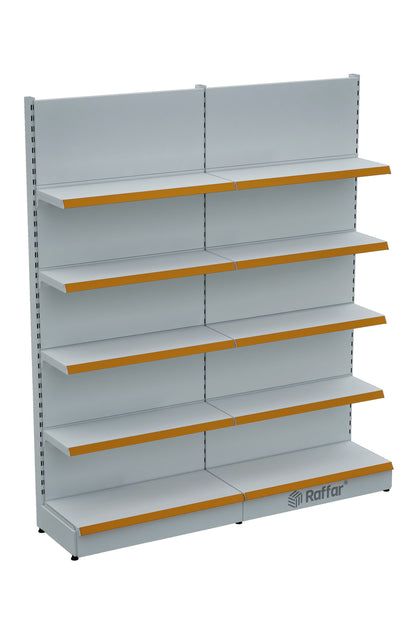 Bazalı Market Duvar Rafı – 5 Katlı Beyaz, 2 Ünite – W180 × H220 × D30/40 cm