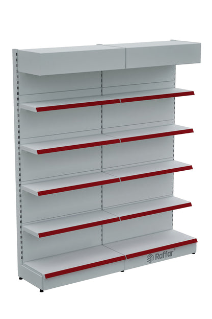 Şapkalı ve Bazalı Market Duvar Rafı – 5 Katlı Beyaz, 2 Ünite – W180 × H220 × D30/40 cm