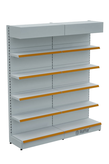 Şapkalı ve Bazalı Market Duvar Rafı – 5 Katlı Beyaz, 2 Ünite – W180 × H220 × D30/40 cm