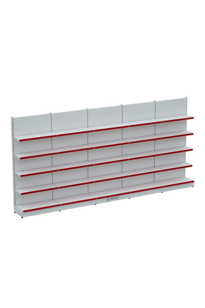 Bazalı Market Duvar Rafı – 5 Katlı Beyaz, 5 Ünite – W450 × H220 × D30/40 cm