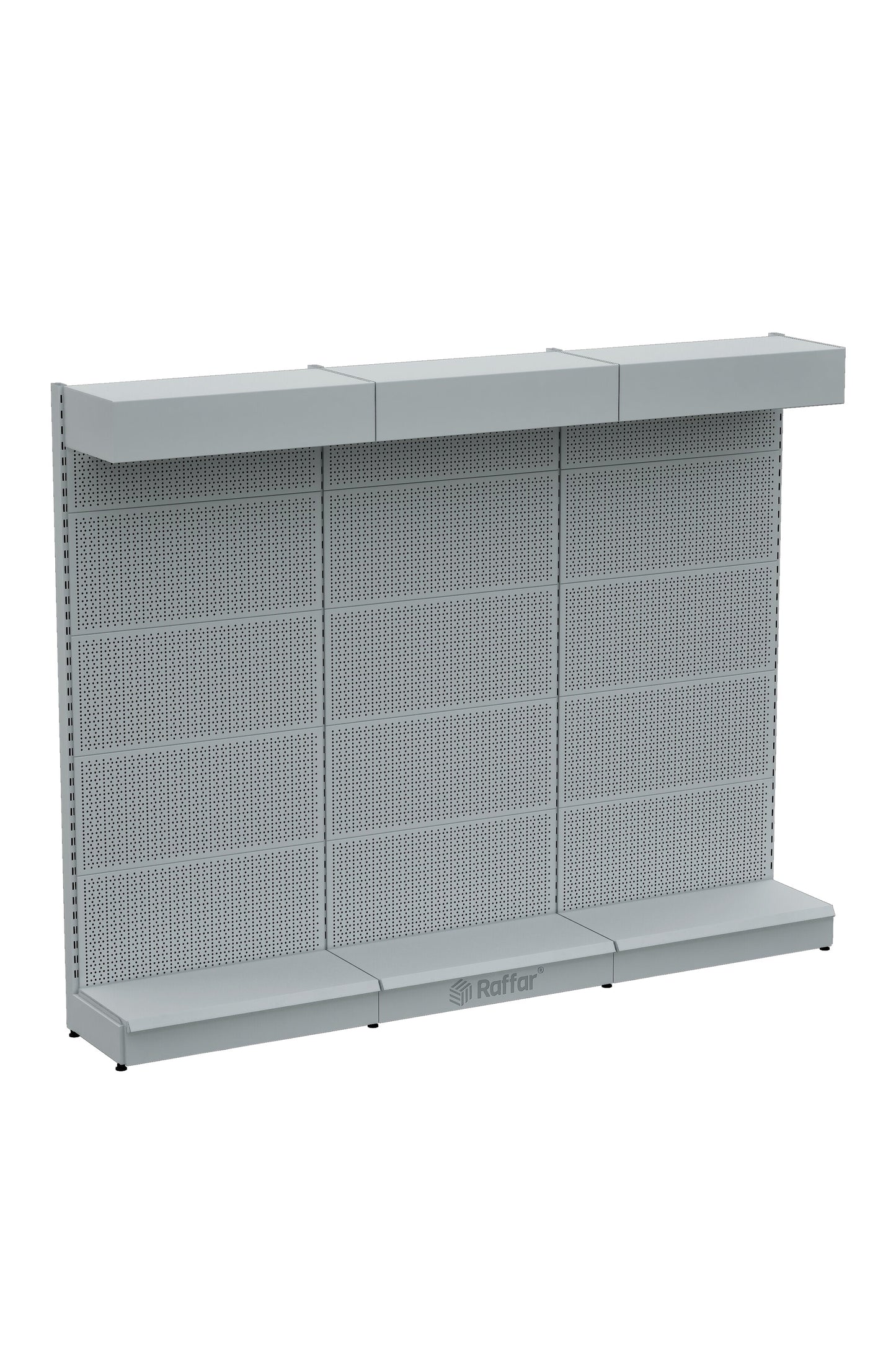 Şapkalı ve Bazalı Delikli Hırdavat Rafı – Beyaz, 3 Ünite – W270 × H220 × D30/40 cm