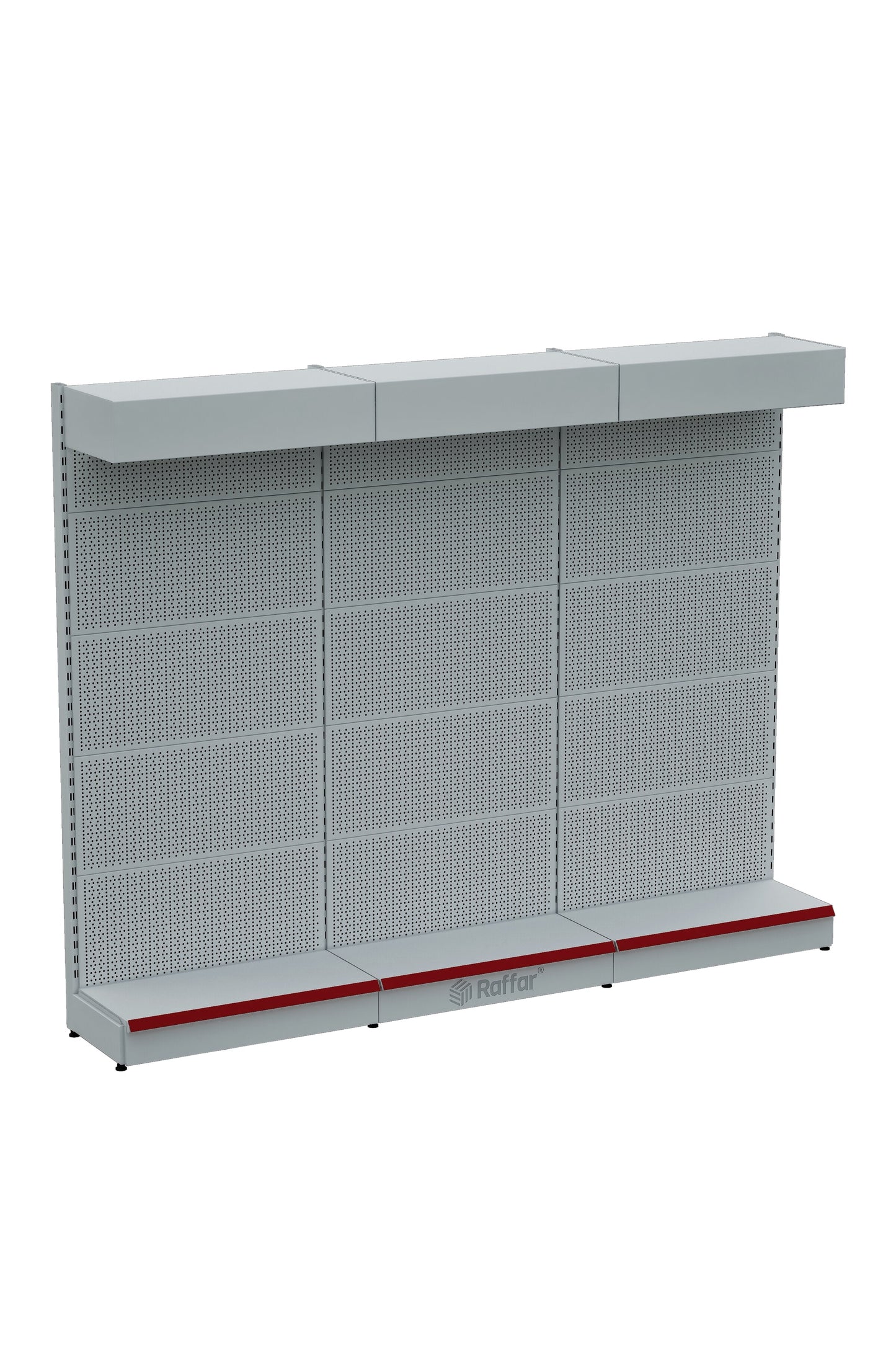 Şapkalı ve Bazalı Delikli Hırdavat Rafı – Beyaz, 3 Ünite – W270 × H220 × D30/40 cm