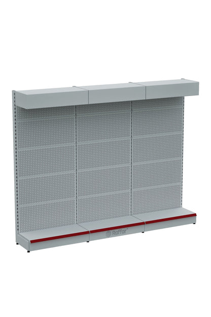 Şapkalı ve Bazalı Delikli Hırdavat Rafı – Beyaz, 3 Ünite – W270 × H220 × D30/40 cm