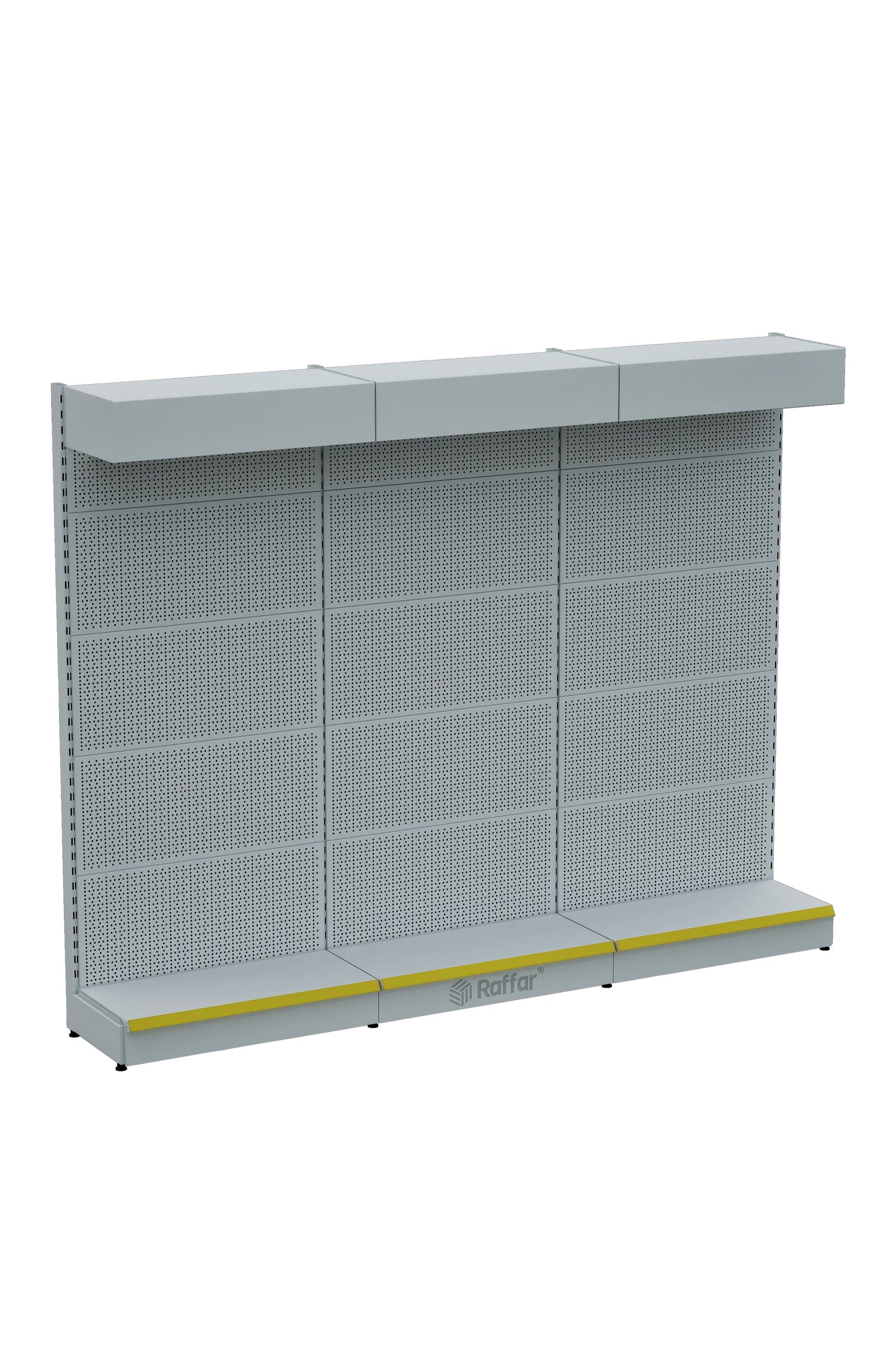 Şapkalı ve Bazalı Delikli Hırdavat Rafı – Beyaz, 3 Ünite – W270 × H220 × D30/40 cm