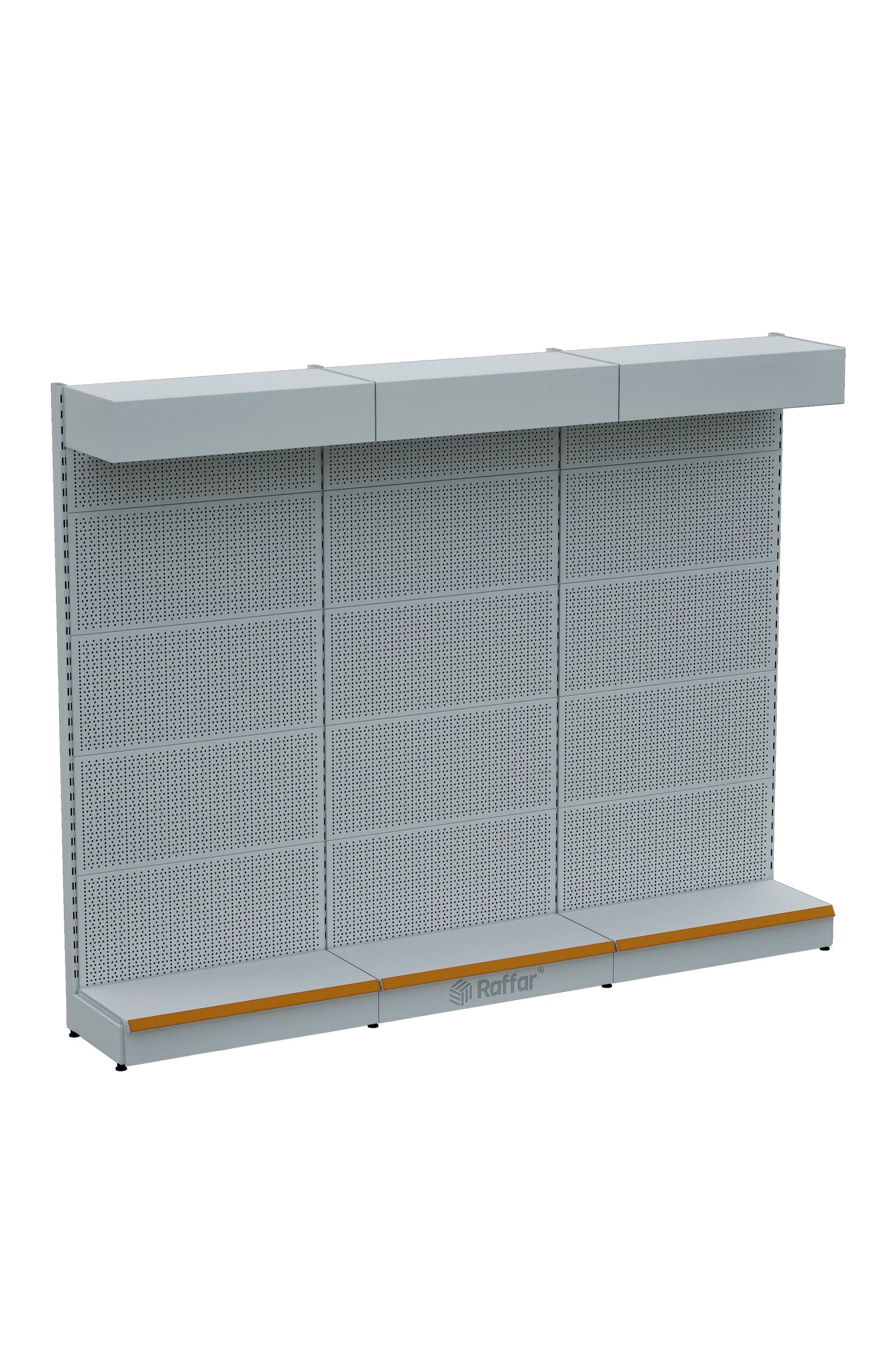Şapkalı ve Bazalı Delikli Hırdavat Rafı – Beyaz, 3 Ünite – W270 × H220 × D30/40 cm