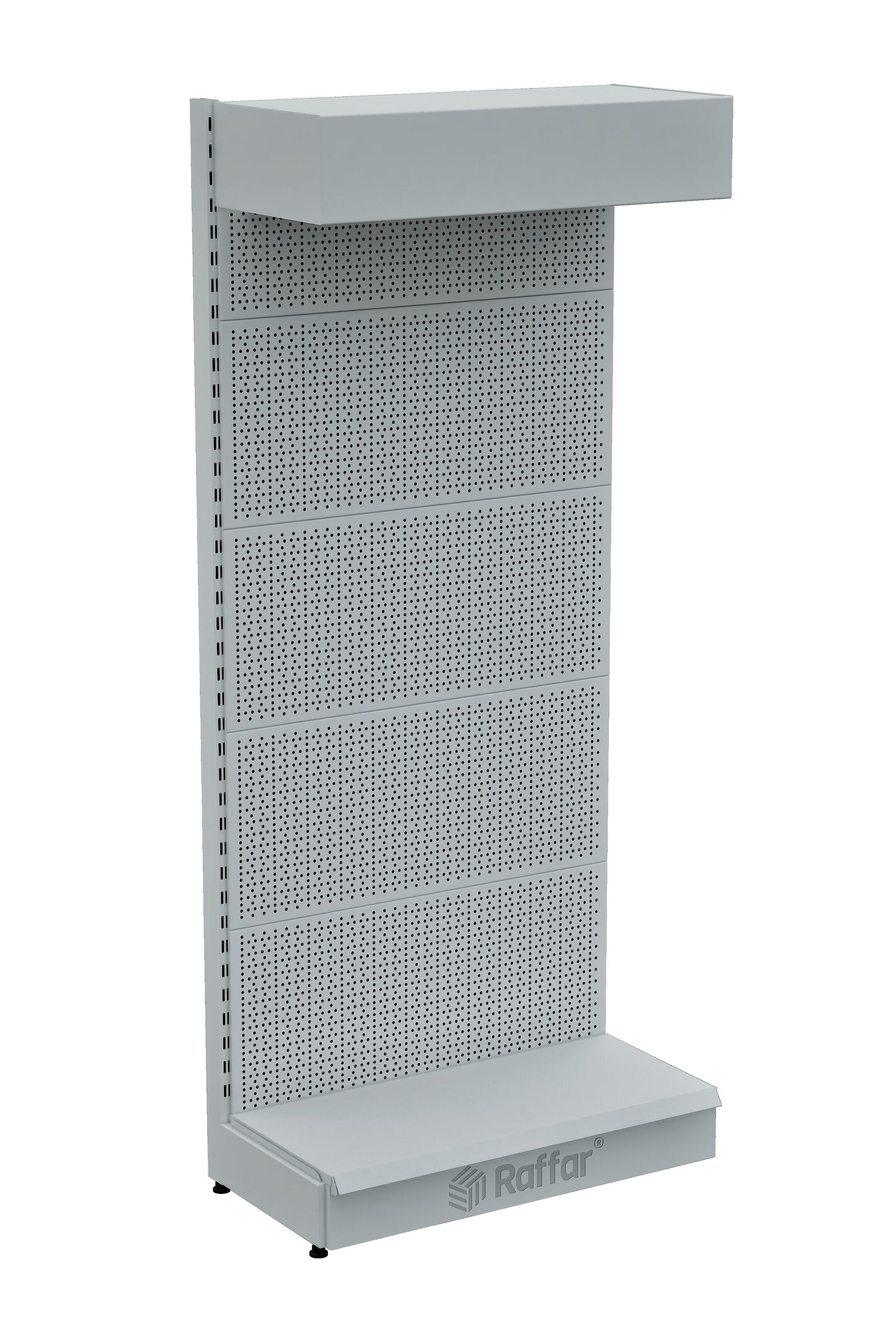 Şapkalı ve Bazalı Delikli Hırdavat Rafı – Beyaz, Tek Ünite – W90 × H220 × D30/40 cm