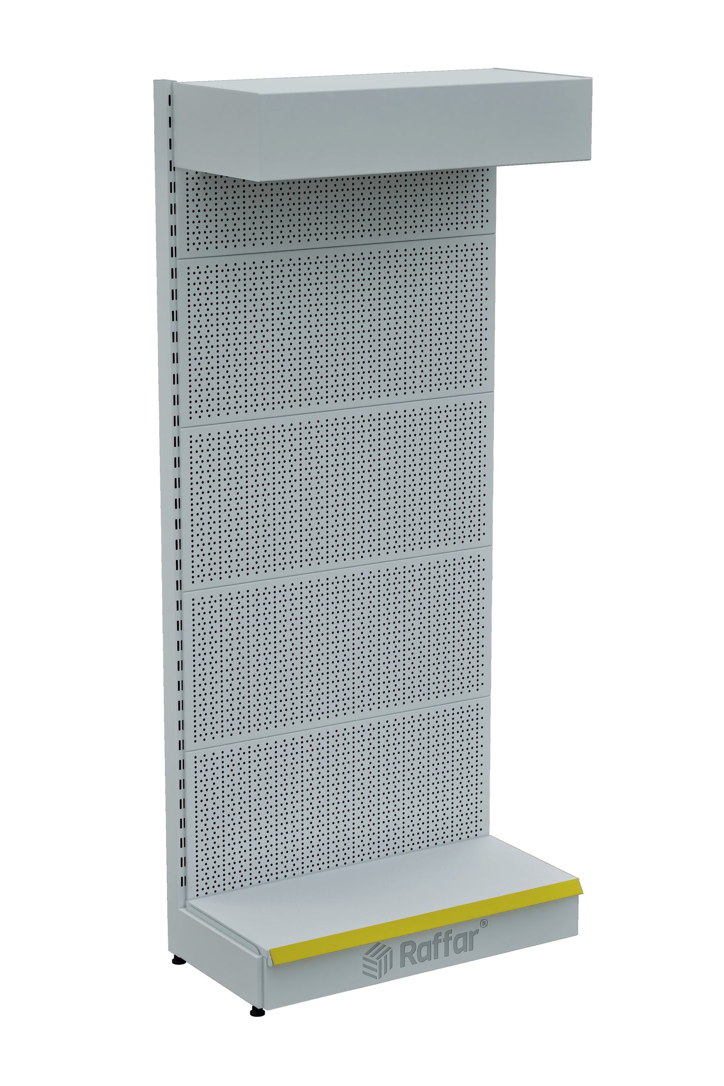 Şapkalı ve Bazalı Delikli Hırdavat Rafı – Beyaz, Tek Ünite – W90 × H220 × D30/40 cm
