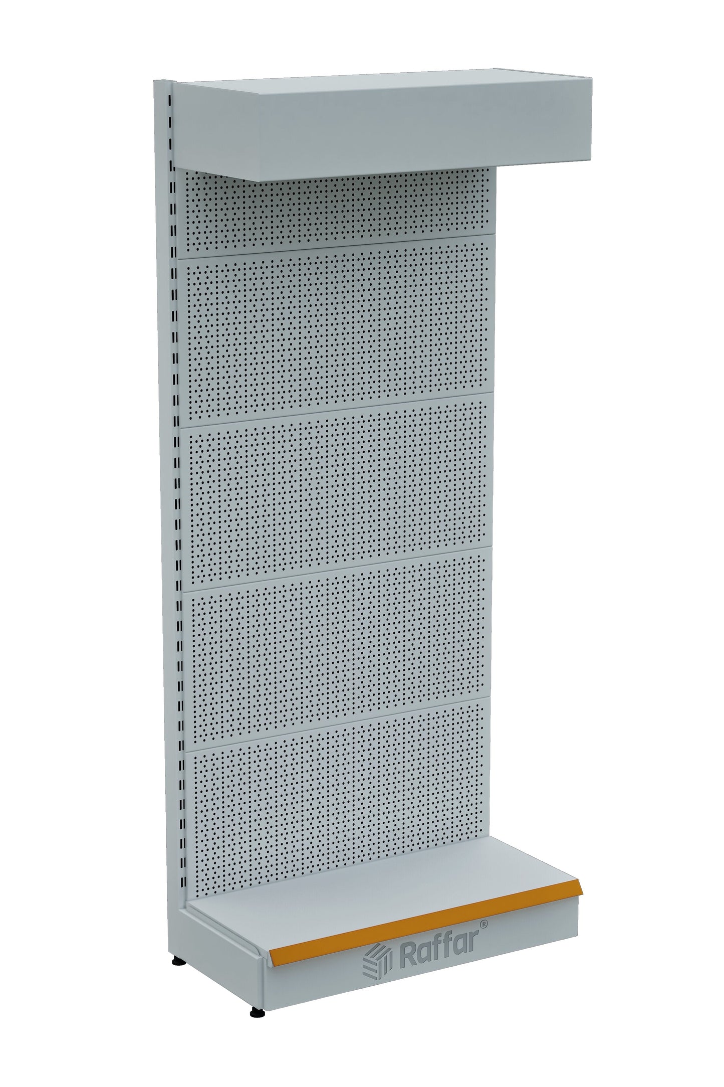 Şapkalı ve Bazalı Delikli Hırdavat Rafı – Beyaz, Tek Ünite – W90 × H220 × D30/40 cm