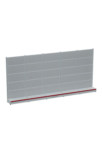 Bazalı Delikli Hırdavat Rafı – Beyaz, 5 Ünite – W450 × H220 × D30/40 cm